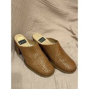 Nine West Mules Leather Woven Block Heels, Tan, Women's Size 9